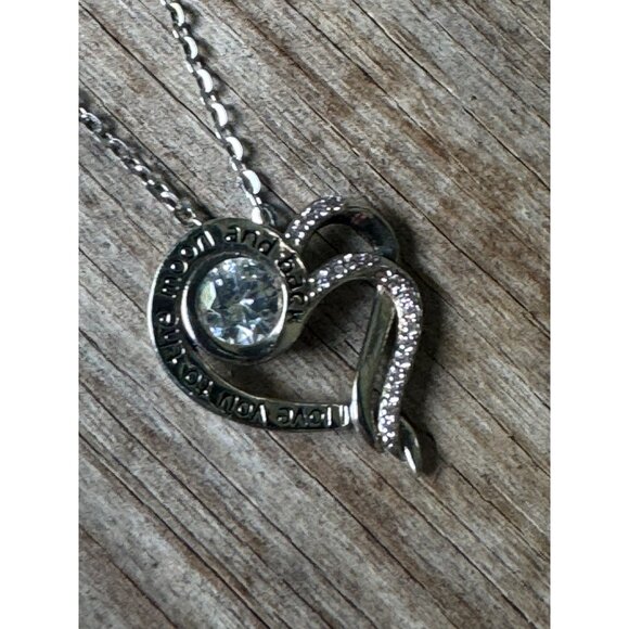 Sterling Silver "I Love You To The Moon And Back" Heart Pendant Necklace With CZ - Picture 6 of 6